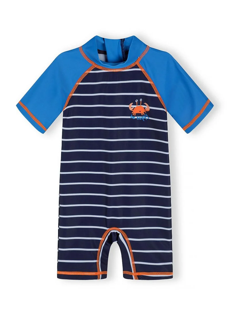 مينوتي Boys navy striped rashguard swimsuit with fitted hood elasticated cuffs